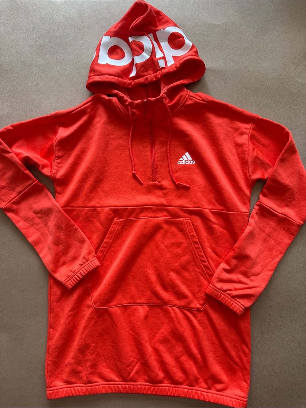 adidas Red Longline Pullover Hoodie with Logo